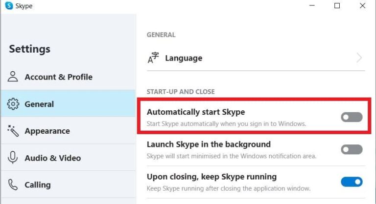 stop skype for business from starting automatically
