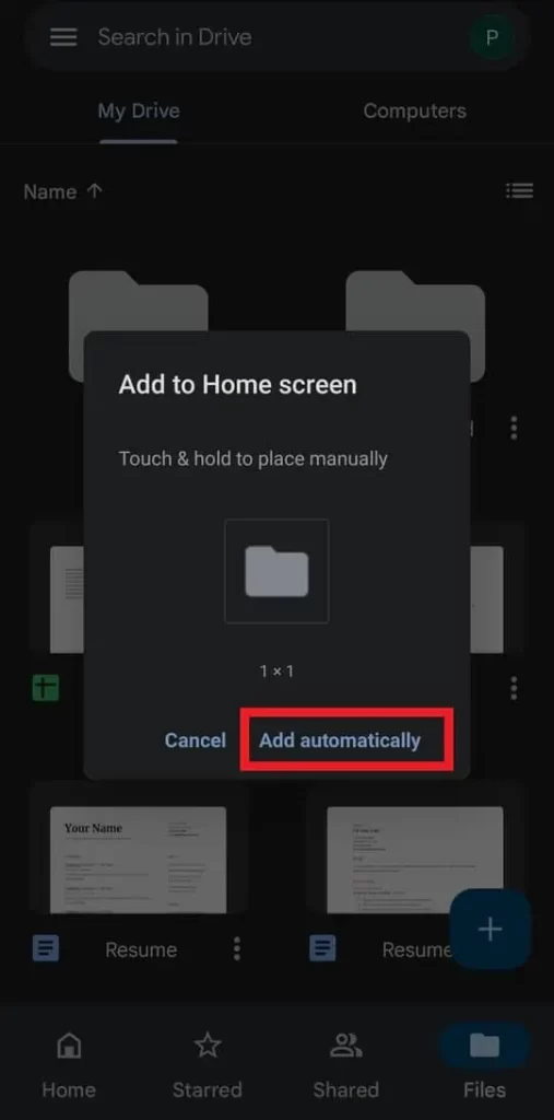 Add-automatically-shortcut-google-drive